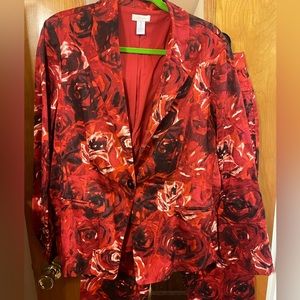 Chicos | Women’s Red Flower Blazer and Pants Set | Plus Size 16/18
